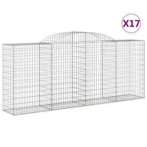 vidaXL Kosze gabionowe, 17 szt, 300x50x120/140cm, galwanizowane żelazo