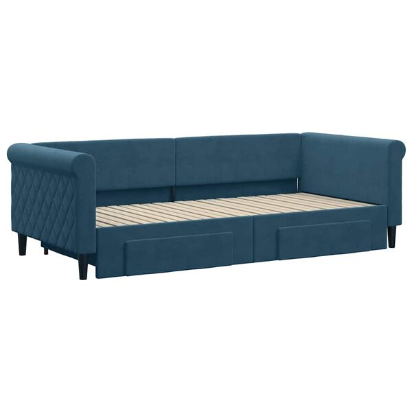 vidaXL Sofa rozsuwana z szufladami, niebieska, 90x200 cm, aksamit