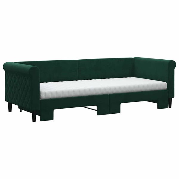 vidaXL Sofa rozsuwana z materacami, ciemnozielona, 80x200 cm, aksamit