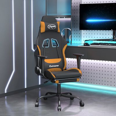 vidaXL Fotel gamingowy z podnóżkiem i masażem, czarno-pomarańczowy
