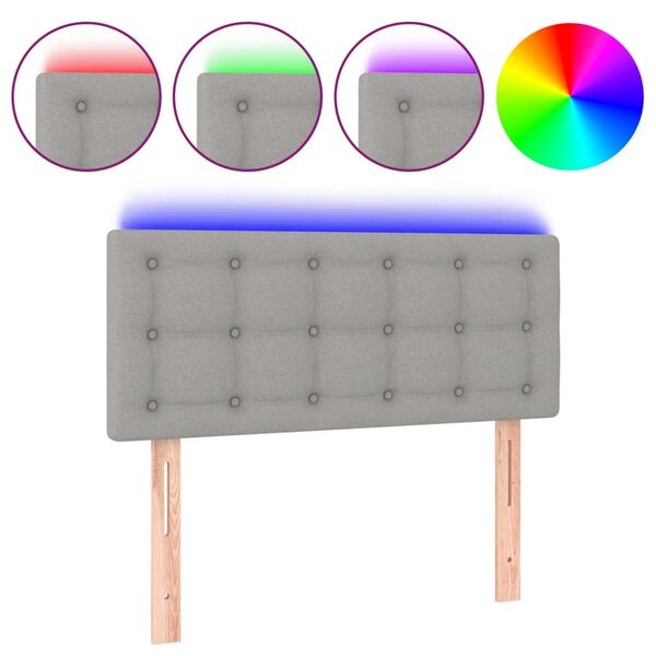 vidaXL Zagł&oacute;wek do ł&oacute;żka z LED, jasnoszary, 100x5x78/88 cm, tkanina