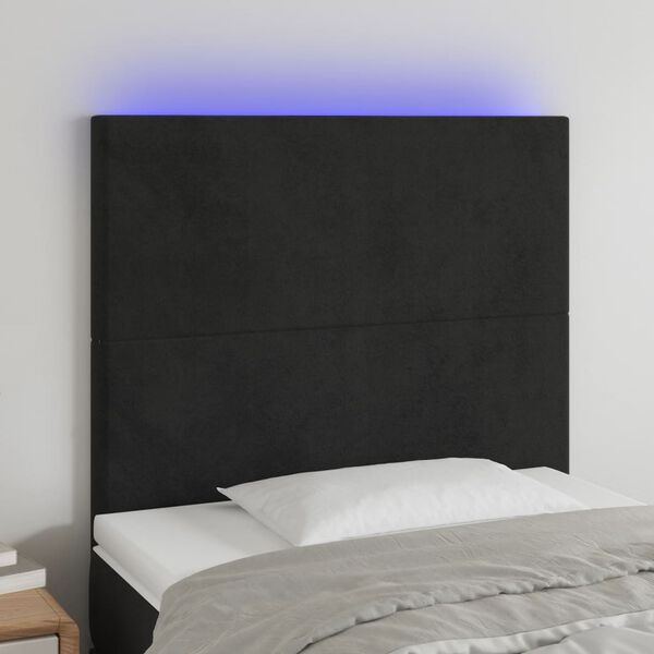 vidaXL Zagł&oacute;wek do ł&oacute;żka z LED, czarny, 90x5x118/128 cm, aksamit