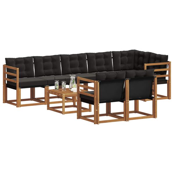 vidaXL Zestaw sof na zewnątrz z poduszką 9 pcs Naturalny i czarny