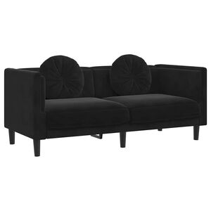 vidaXL Sofa 2-osobowa z poduszkami, czarna, aksamit