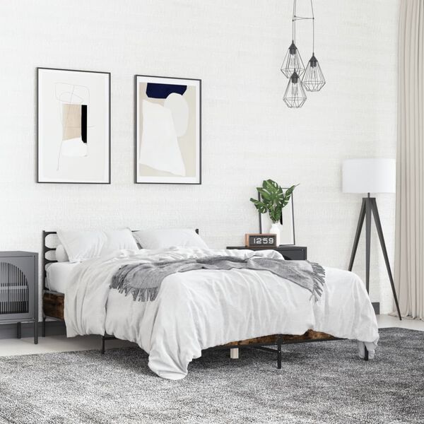 vidaXL Rama ł&oacute;żka, przydymiony dąb, 135x190 cm