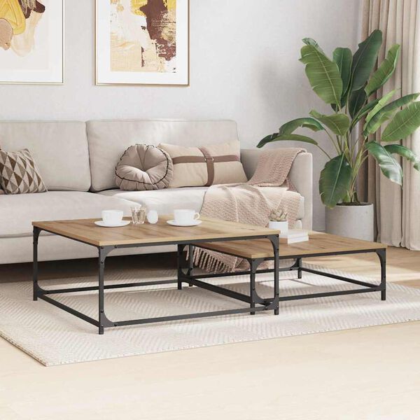 vidaXL Stolik kawowy 2 pcs Dąb rzemieślniczy Materiał drewnopochodny