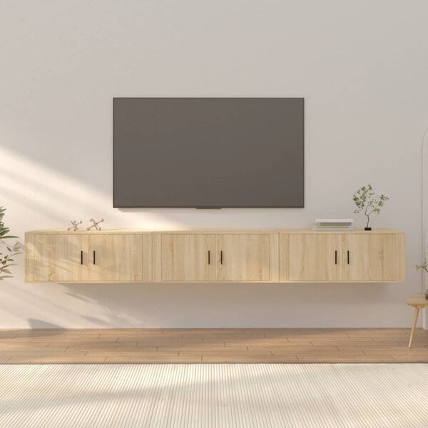 vidaXL Wiszące szafki telewizyjne, 3 szt., dąb sonoma, 100x34,5x40 cm