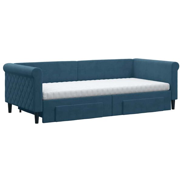 vidaXL Sofa rozsuwana z szufladami, niebieska, 90x200 cm, aksamit