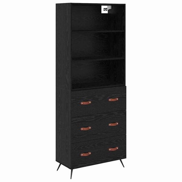 vidaXL Highboard Czarny dąb 69,5 x 34 x 180 cm Materiał drewnopochodny