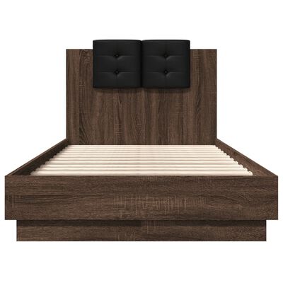 vidaXL Rama łóżka z wezgłowiem i LED, brązowy dąb, 75x190 cm
