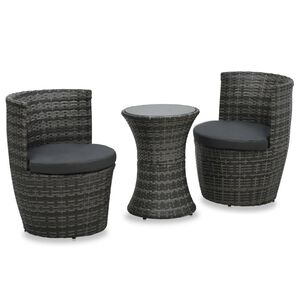 vidaXL 3-cz. zestaw mebli bistro z poduszkami, rattan PE, szary