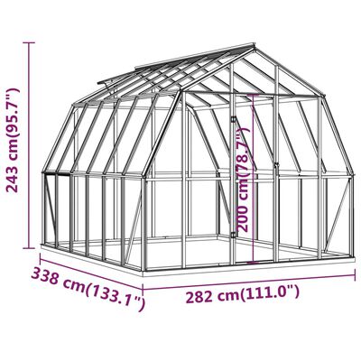 vidaXL Szklarnia z ramą podstawy, antracytowa, 9,53 m², aluminiowa