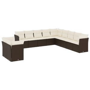 vidaXL 11-cz. zestaw mebli ogrodowych z poduszkami, brązowy, rattan PE