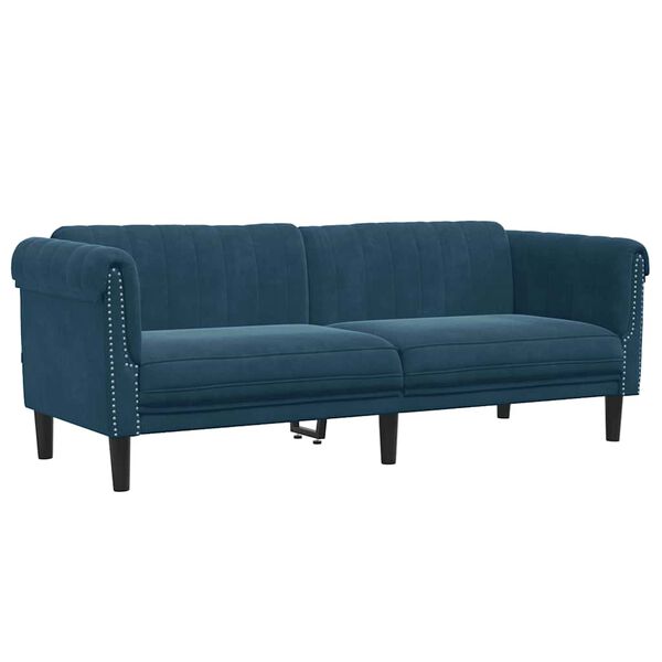vidaXL Sofa 3-osobowa, niebieska, tapicerowana aksamitem