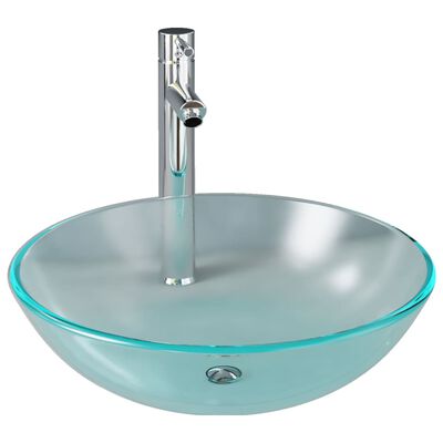 vidaXL Umywalka łazienkowa z kranem i korkiem, mrożone szkło hartowane