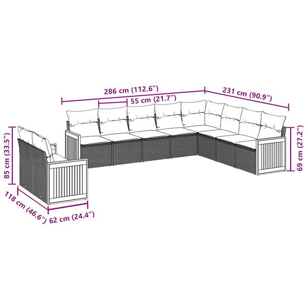 vidaXL 10-cz. zestaw wypoczynkowy do ogrodu, poduszki czarny rattan PE