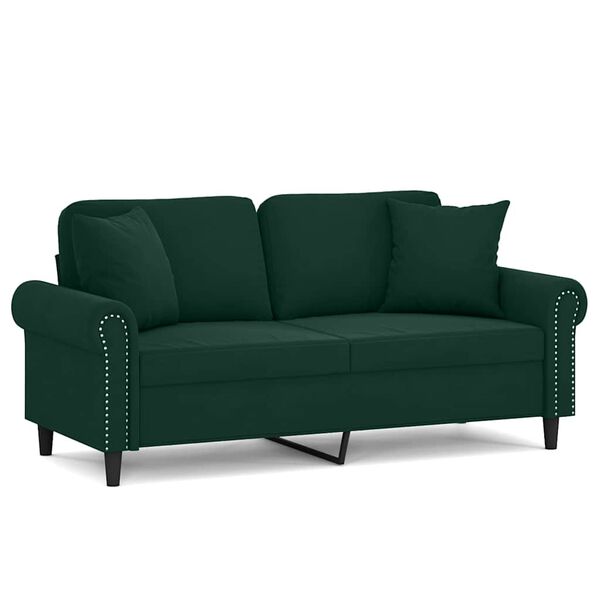vidaXL 2-osobowa sofa z poduszkami, ciemnozielona, 140 cm, aksamit
