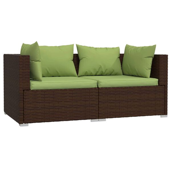 vidaXL 2-osobowa sofa ogrodowa z poduszkami, polirattan, brązowa