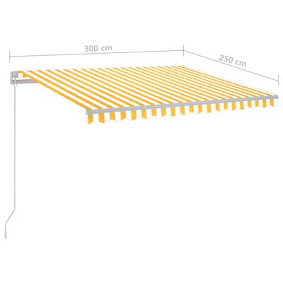 vidaXL Ręcznie zwijana markiza z LED, 300 x 250 cm, żółto-biała