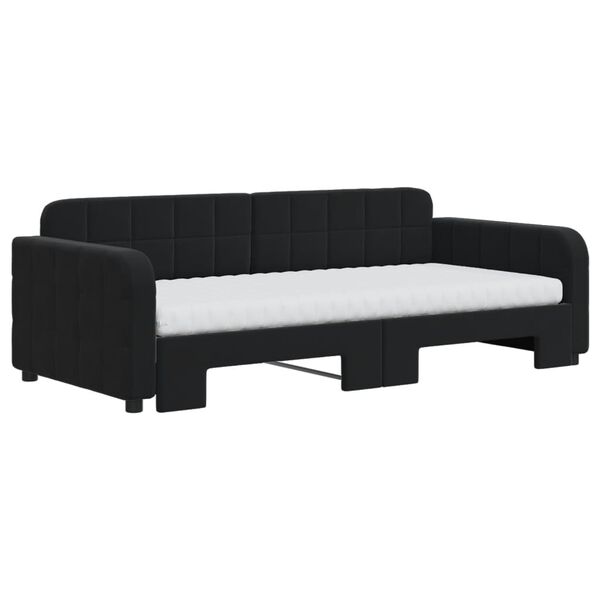 vidaXL Sofa rozsuwana z materacami, czarna, 90x190 cm, aksamit