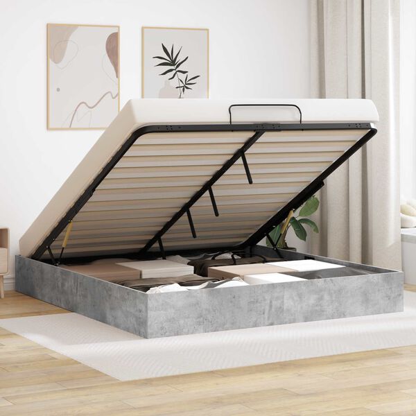 vidaXL Ł&oacute;żko otomanowe Betonowy Szary 160 x 200 cm Drewno inżynieryjne