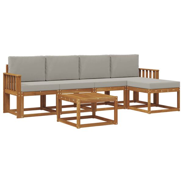 vidaXL Zestaw sof na zewnątrz z poduszką 6 pcs Naturalny i Jasny Szary