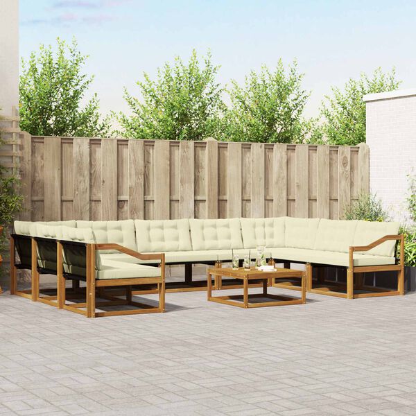 vidaXL Zestaw sof na zewnątrz z poduszką 10 pcs Naturalny i Kremowy
