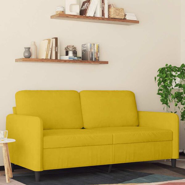 vidaXL Sofa 2-osobowa, ż&oacute;łta, 140 cm, tapicerowana aksamitem