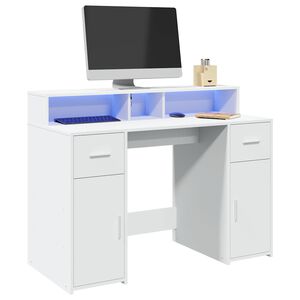 vidaXL Biurko z podświetleniem LED, białe, 120x55x91 cm