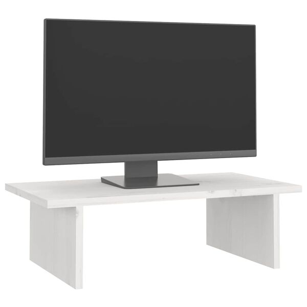 vidaXL Podstawka na monitor, biała, 50x27x15 cm, lite drewno sosnowe