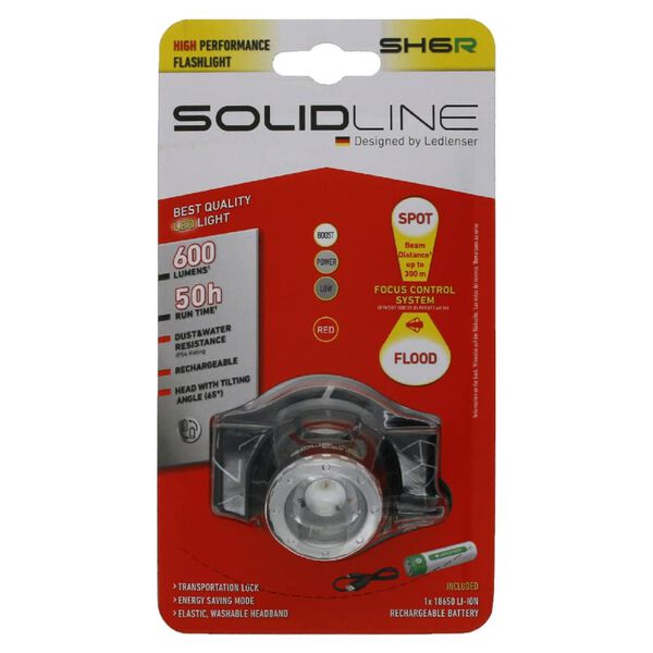 SOLIDLINE Akumulatorowa latarka czołowa LED SH6R, 600 lm