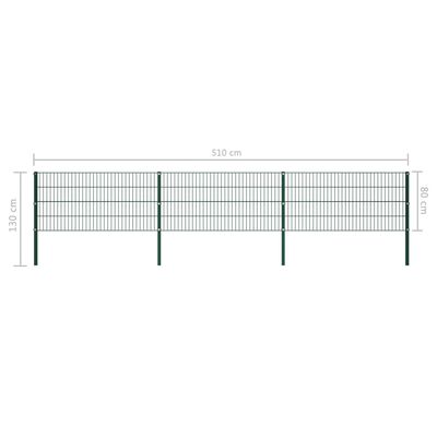 vidaXL Panel ogrodzeniowy ze słupkami, żelazny, 5,1 x 0,8 m, zielony