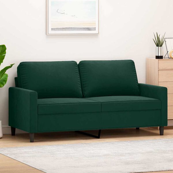 vidaXL Sofa 2-osobowa, ciemnozielona, 140 cm, tapicerowana aksamitem