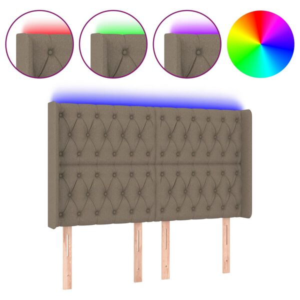 vidaXL Zagł&oacute;wek do ł&oacute;żka z LED, taupe, 163x16x118/128 cm, tkanina