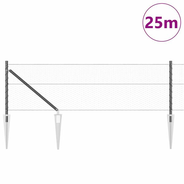 vidaXL Słupek ogrodzeniowy. Szary 25 x 0,6 m (siatka 25 mm) Stal i PVC