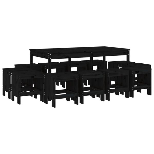 vidaXL 13-cz. zestaw jadalniany do ogrodu, czarny, drewno sosnowe
