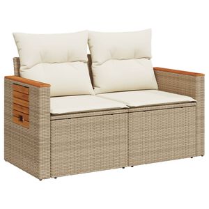 vidaXL Sofa ogrodowa z poduszkami, 2-osobowa, beż, polirattan