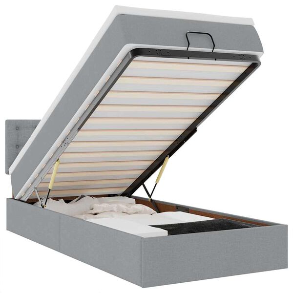 vidaXL Rama ł&oacute;żka otomana z materacem, jasnoszara, 90x190 cm, tkanina