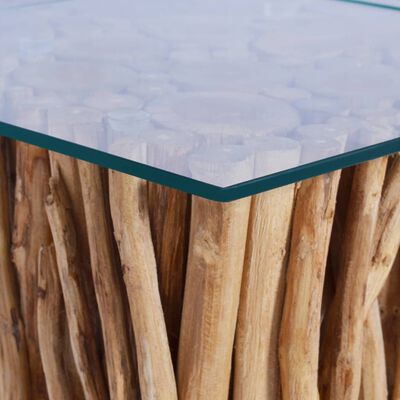 vidaXL Stolik kawowy ze szklanym blatem, 66x66x40 cm, drewno tekowe