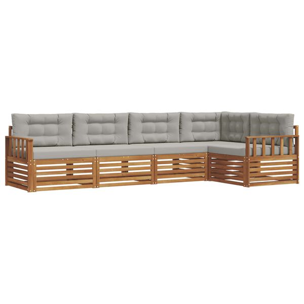 vidaXL Zestaw sof na zewnątrz z poduszką 5 pcs Naturalny i Jasny Szary