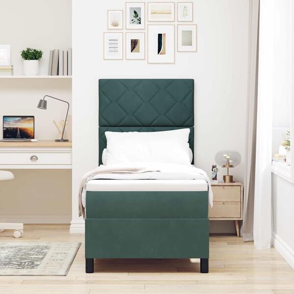 vidaXL Ł&oacute;żko z sprężyną LED Ciemna zieleń 80 x 200 cm tkanina