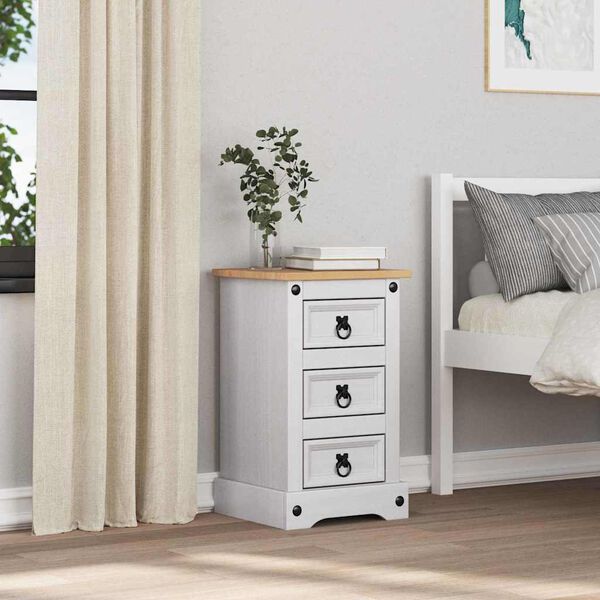 vidaXL Stolik nocny Corona Biały 35 x 32,5 x 58 cm Lite drewno sosnowe