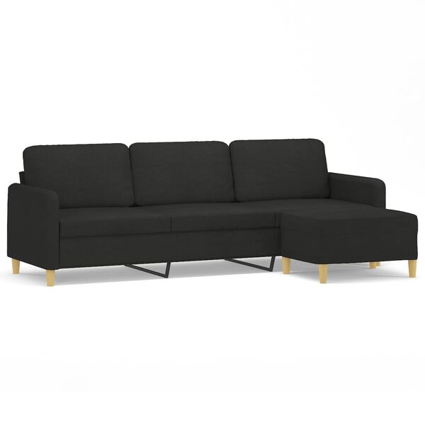 vidaXL 3-osobowa sofa z podn&oacute;żkiem, czarna, 210 cm, tkaniną