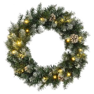 vidaXL Wieniec świąteczny z lampkami LED, zielony, 60 cm, PVC