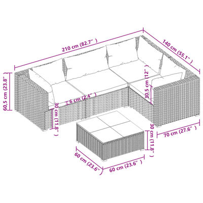 vidaXL 5-cz. zestaw wypoczynkowy do ogrodu, poduszki, rattan PE, szary
