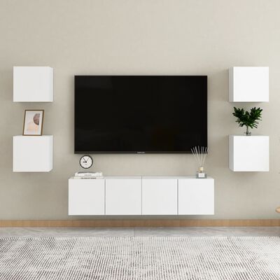 vidaXL Wiszące szafki telewizyjne, 4 szt., białe, 30,5x30x30 cm
