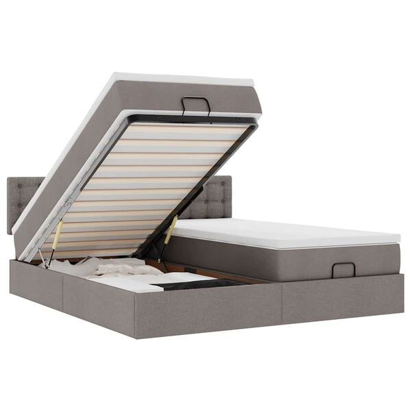 vidaXL Rama ł&oacute;żka otomana z materacami, taupe, 160x200 cm, tkanina