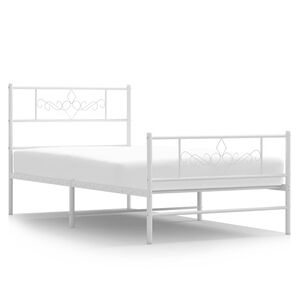 vidaXL Metalowa rama ł&oacute;żka z wezgłowiem i zan&oacute;żkiem, biała, 100x200 cm