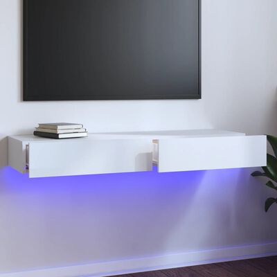 vidaXL Szafka pod TV z LED, biała z połyskiem, 120x35x15,5 cm