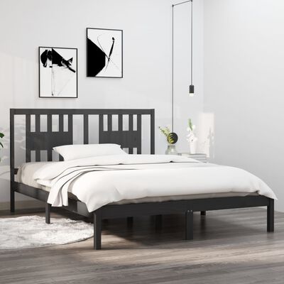 vidaXL Rama łóżka, szara, lite drewno sosnowe, 140x200 cm